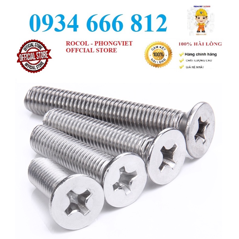Set 10 cái m3-m6 vít pake đầu bằng thân bulong inox201 m3-m6