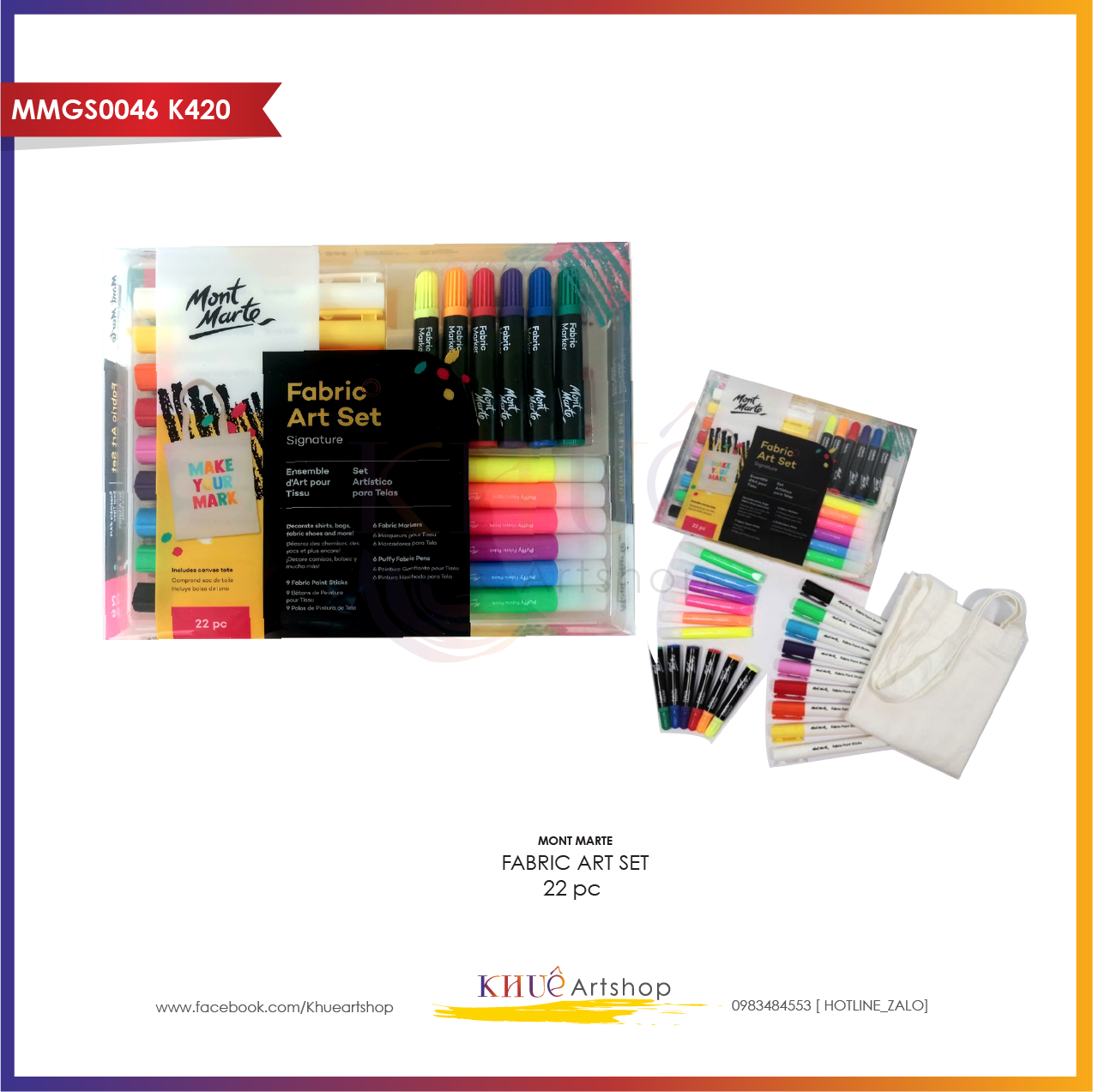Fabric art set 22pc Mont Marte/ màu vẽ vải 22 họa cụ