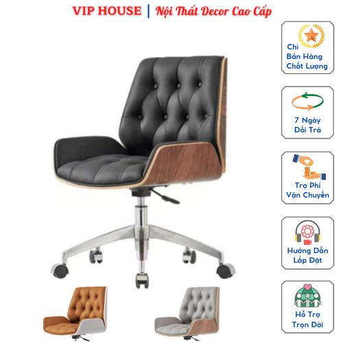 Ghế Xoay Văn Phòng Da Trần Khung Gỗ Cao Cấp, Ghế Boss Nâng Hạ Chiều Cao Ngả Lưng Êm Ái Chân Thép Chắc Chắn, Ghế Giám Đốc Lãnh Đạo Khác Biệt GHP033