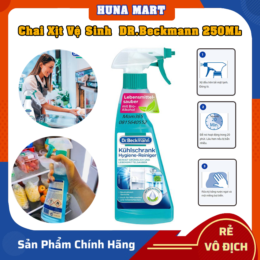 Chai xịt vệ sinh tủ lạnh, lò vi sóng … bằng cồn sinh học dr.beckmann 250ml – nội địa đức