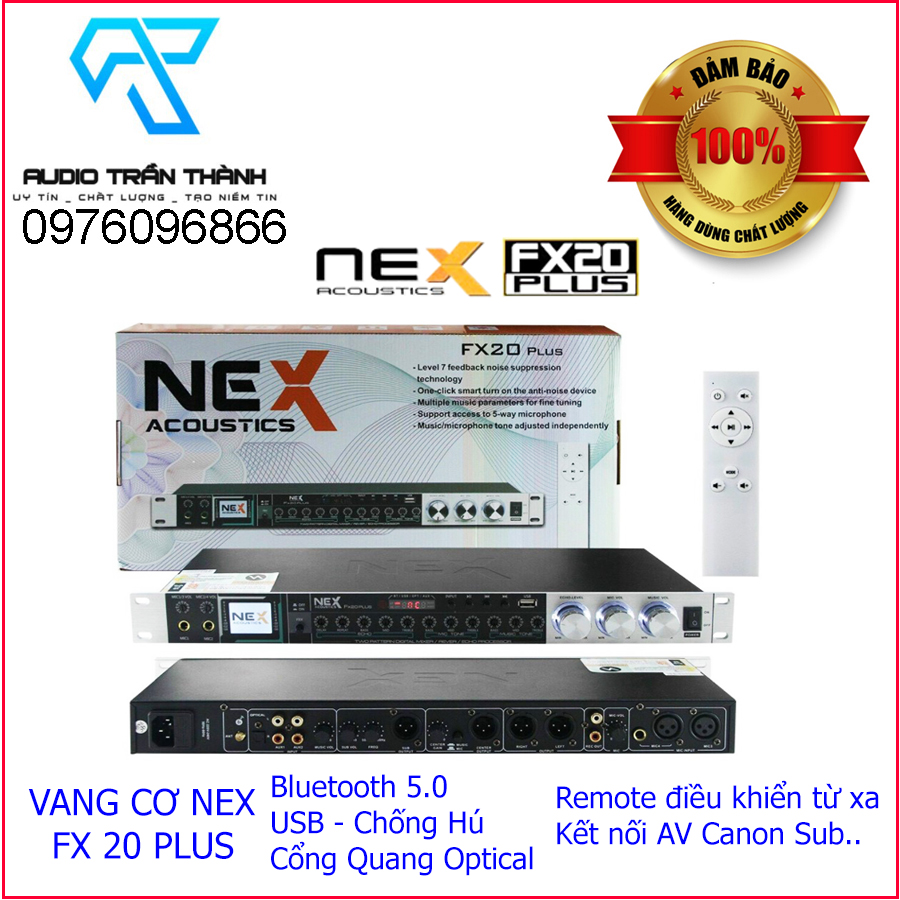 Vang cơ Nex FX20 Plus - Vang cơ hát karaoke Chống hú Bluetooth, USB, Cổng quang Optical, 2 Màn hình Led hiện thị, Bảo hành 12 tháng