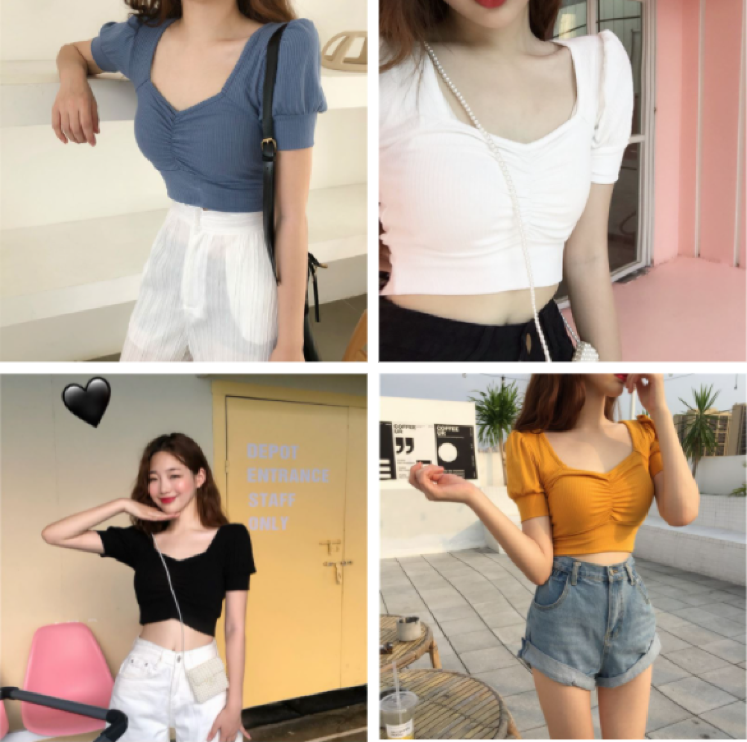 Áo croptop nữ nhún ngực tay phồng-4 màu