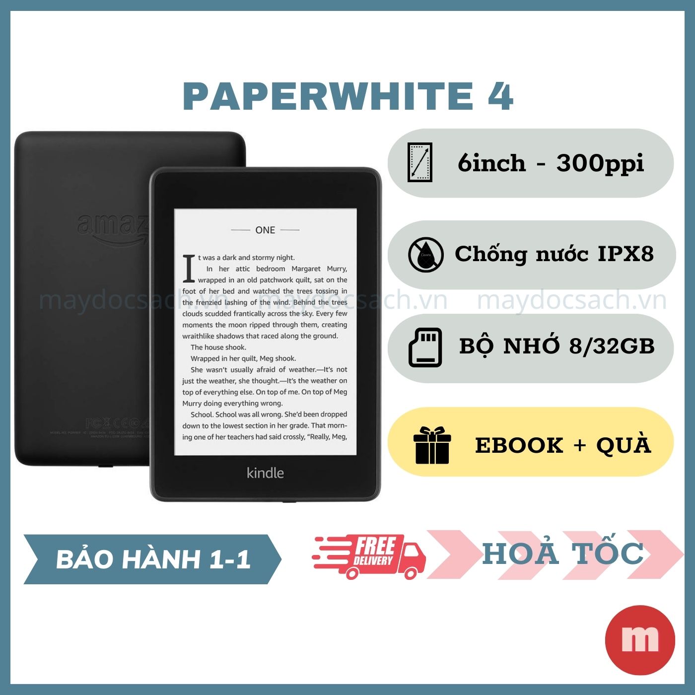 Máy đọc sách Kindle Paperwhite 2018 - thế hệ 10 - bản chống nước - tên gọi khác paperwhite 4