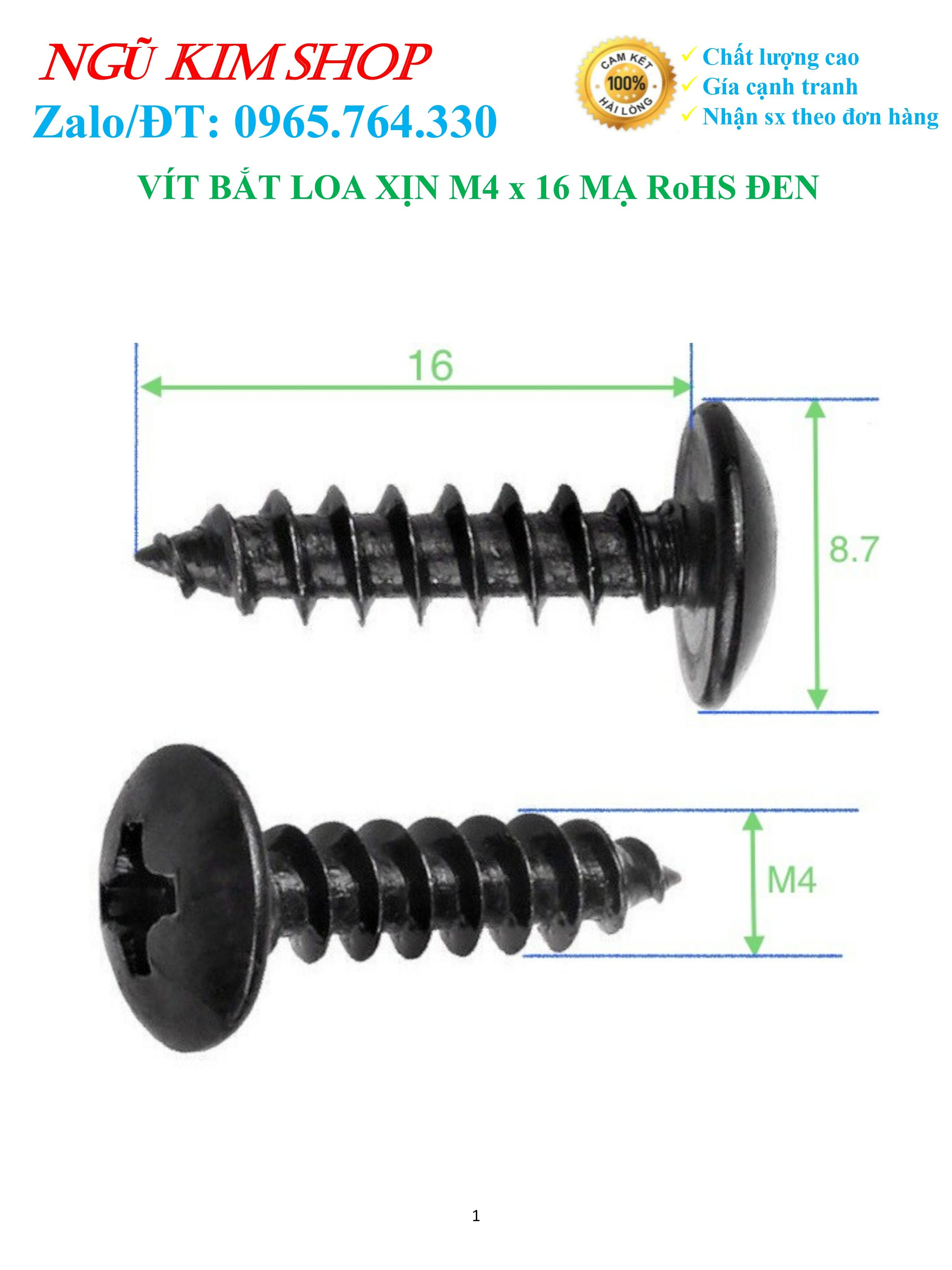 Vít bắt loa xịn _ m4 x 16 xi rohs đen
