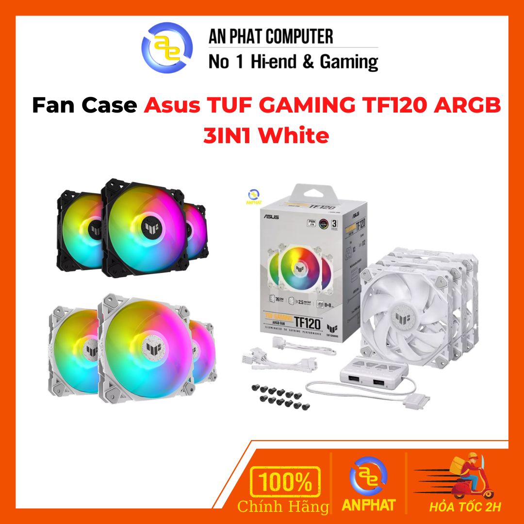 Fan case asus tuf gaming tf120 argb 3in1 white / black - hàng chính hãng