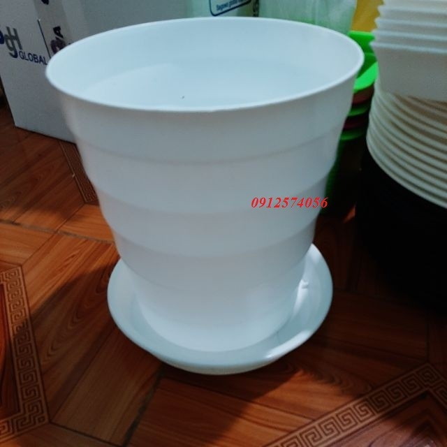 Combo bộ chậu và đĩa lót đáy chậu trồng cây bằng nhựa rộng 24cm x cao 30cm
