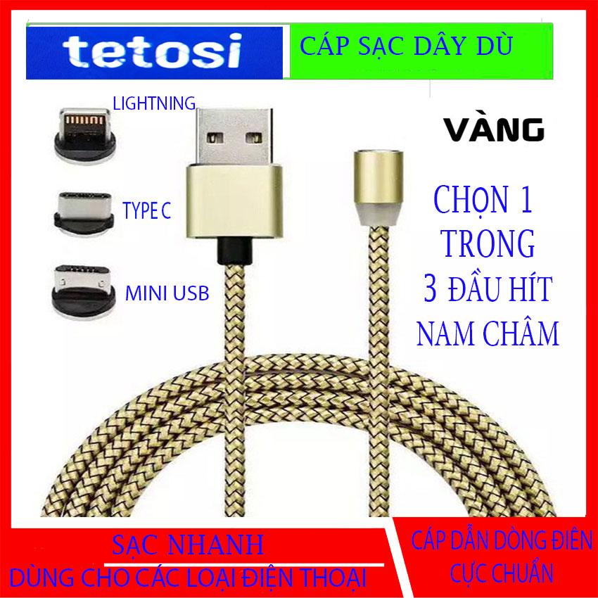 [HCM]Cáp Sạc Nam Châm Dây Dù Cao Cấp Siêu Bền dài 1M 2M đầu hít 360 độ sạc nhanh dây được bọc dù chống gẫy gập bền bỉ chống chịu tốt 1 dây 1 đầu sac cho Type-C / Lightning / Mirco- Dây sạc điện thoại cáp sạc điện thoại đa năng TETOSI