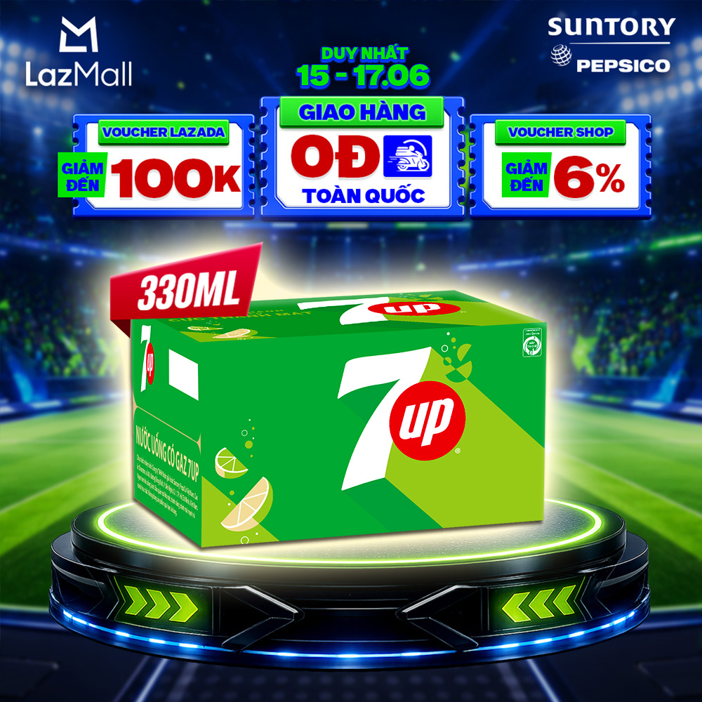 [SALE 15.6] Thùng 24 Chai Nước Nước Ngọt Giải Khát Có Gaz 7Up (330ml/chai)