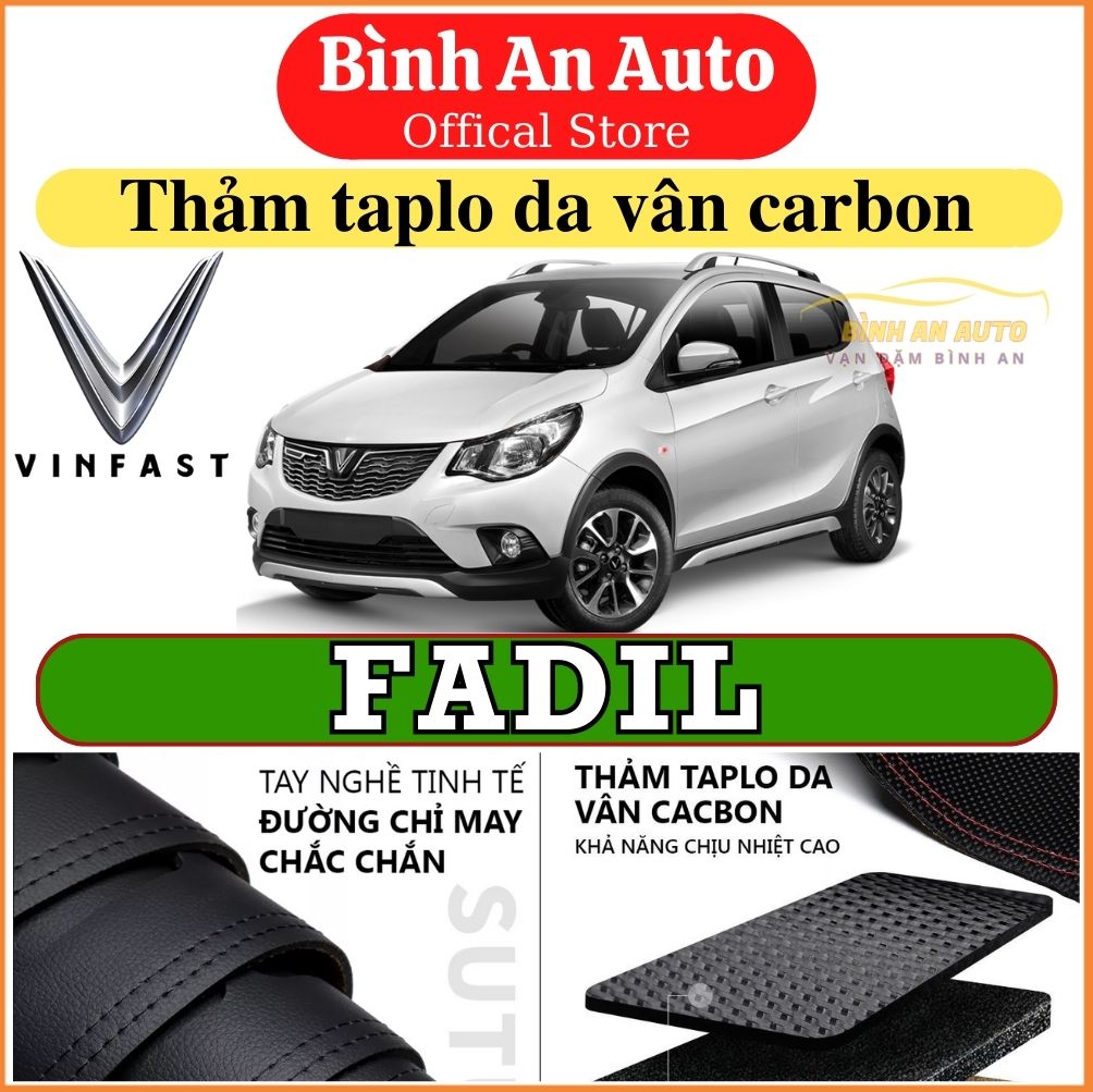 Thảm taplo VINFAST FADIL da vân cacbon, thảm phủ taplo, taplo cacbon, taplo da - Bình An Auto