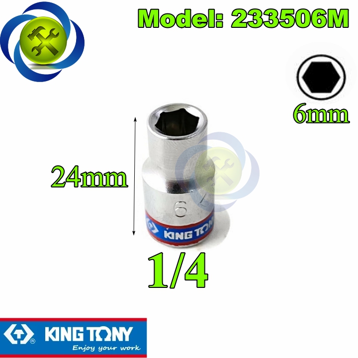 Tuýp 6mm 1/4 kingtony 233506m loại ngắn 6 cạnh màu trắng