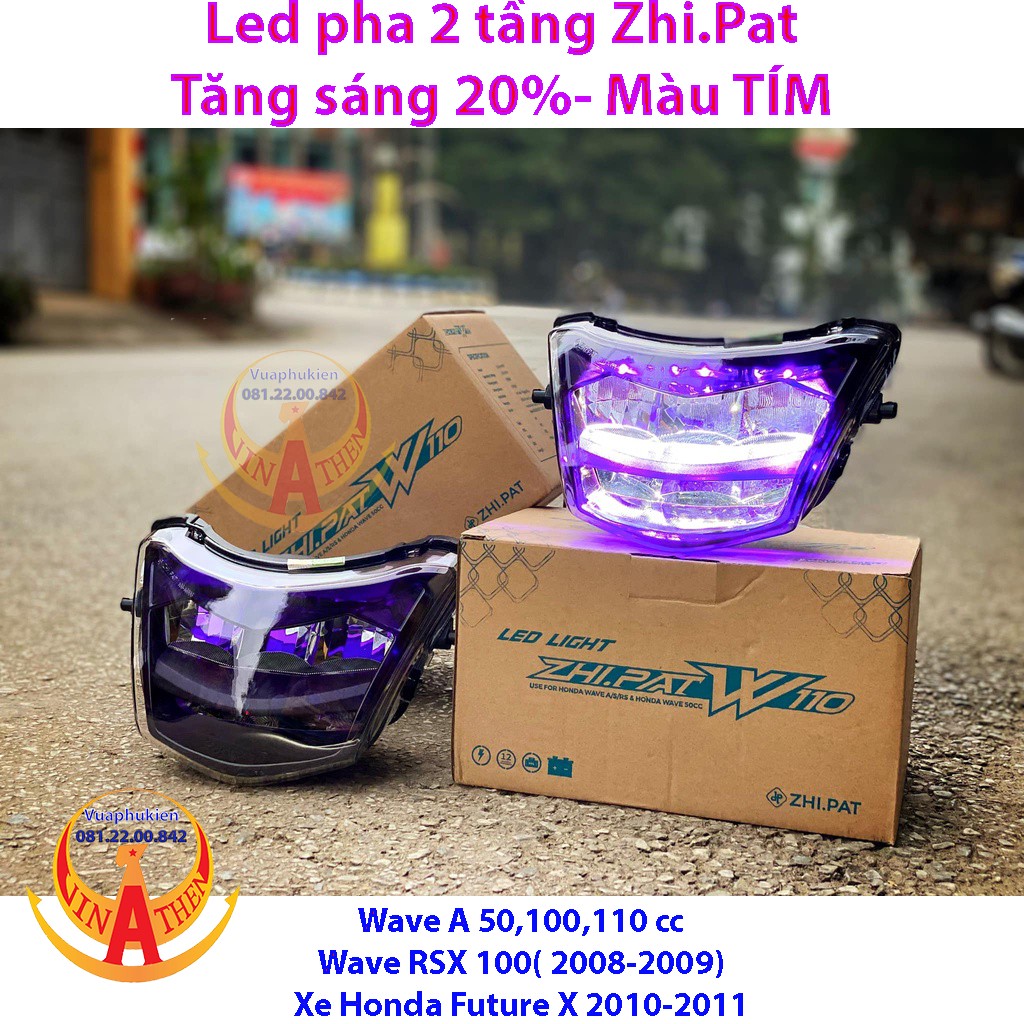 Choá Đèn Led 2 Tầng Zhi.pat dành cho xe WAVE A/S/RS/RSX FUTURE X 125CC có phiên bản mới màu tím