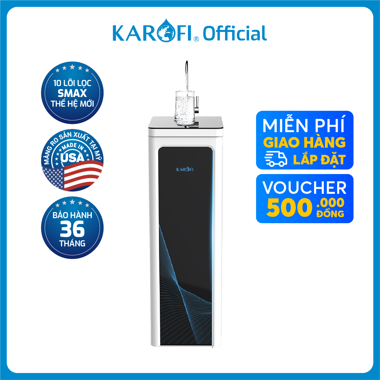 Máy lọc nước 10 lõi có lõi Hydrogen chống lão hóa Karofi KAQ-O06 - Lắp đặt toàn quốc