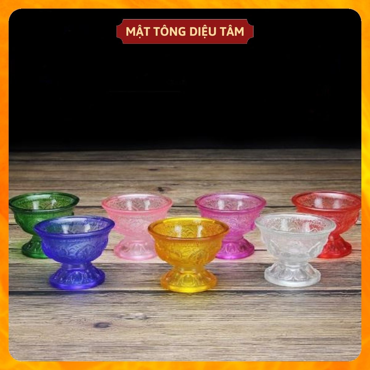 Bộ chén thờ - Ly nước thờ cúng tượng phật Dược Sư 7 màu đồ thờ cúng Mật tông Diệu Tâm