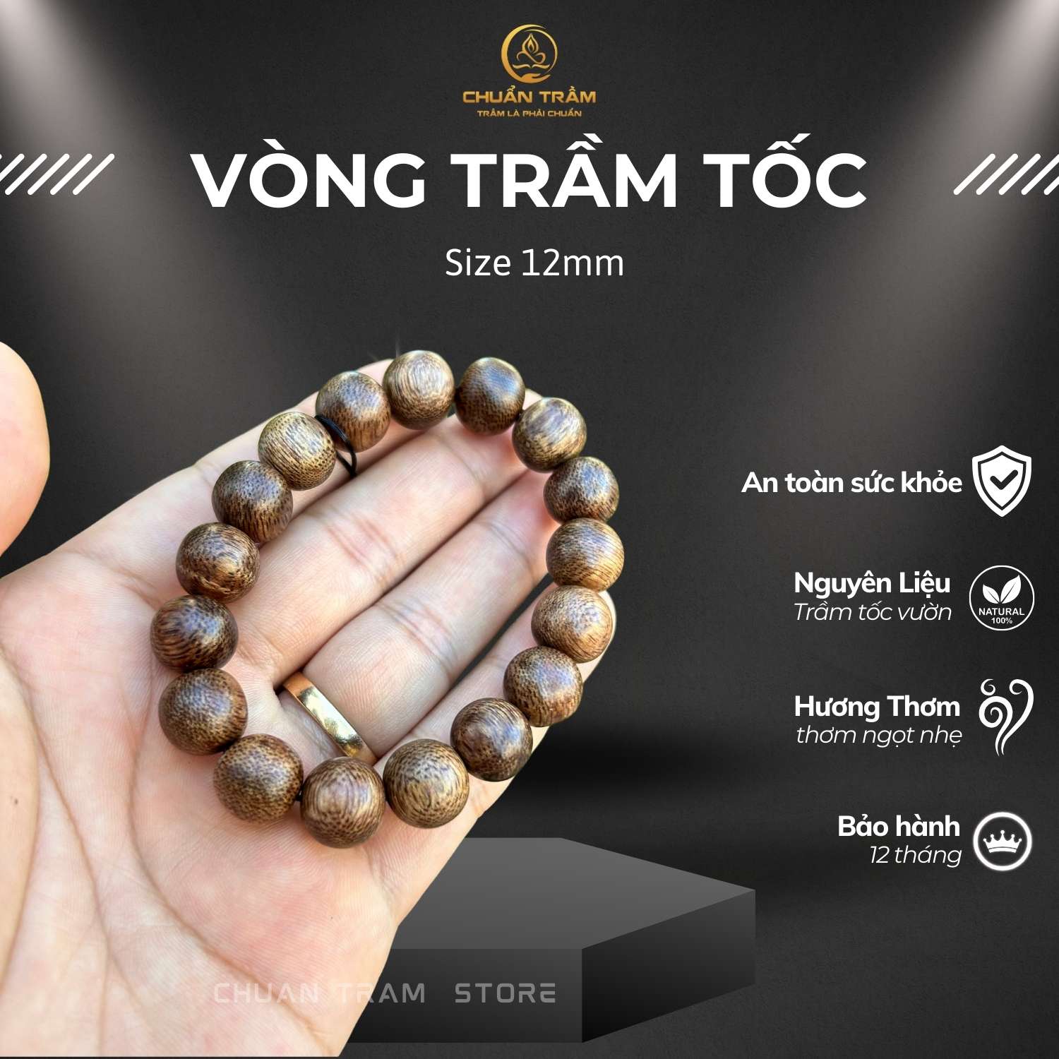 Vòng Tay Trầm Hương đơn tốc kiến vườn Chuẩn Trầm, vòng tay thời trang