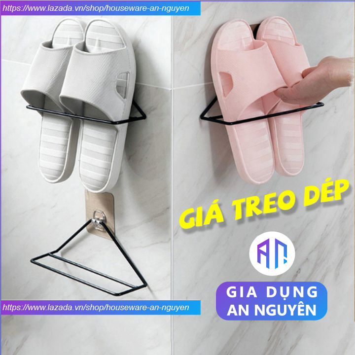 Giá treo dép nhà tắm, kệ để dép gắn dán tường nhà tắm gài vung khăn bằng sắt hình tam giác