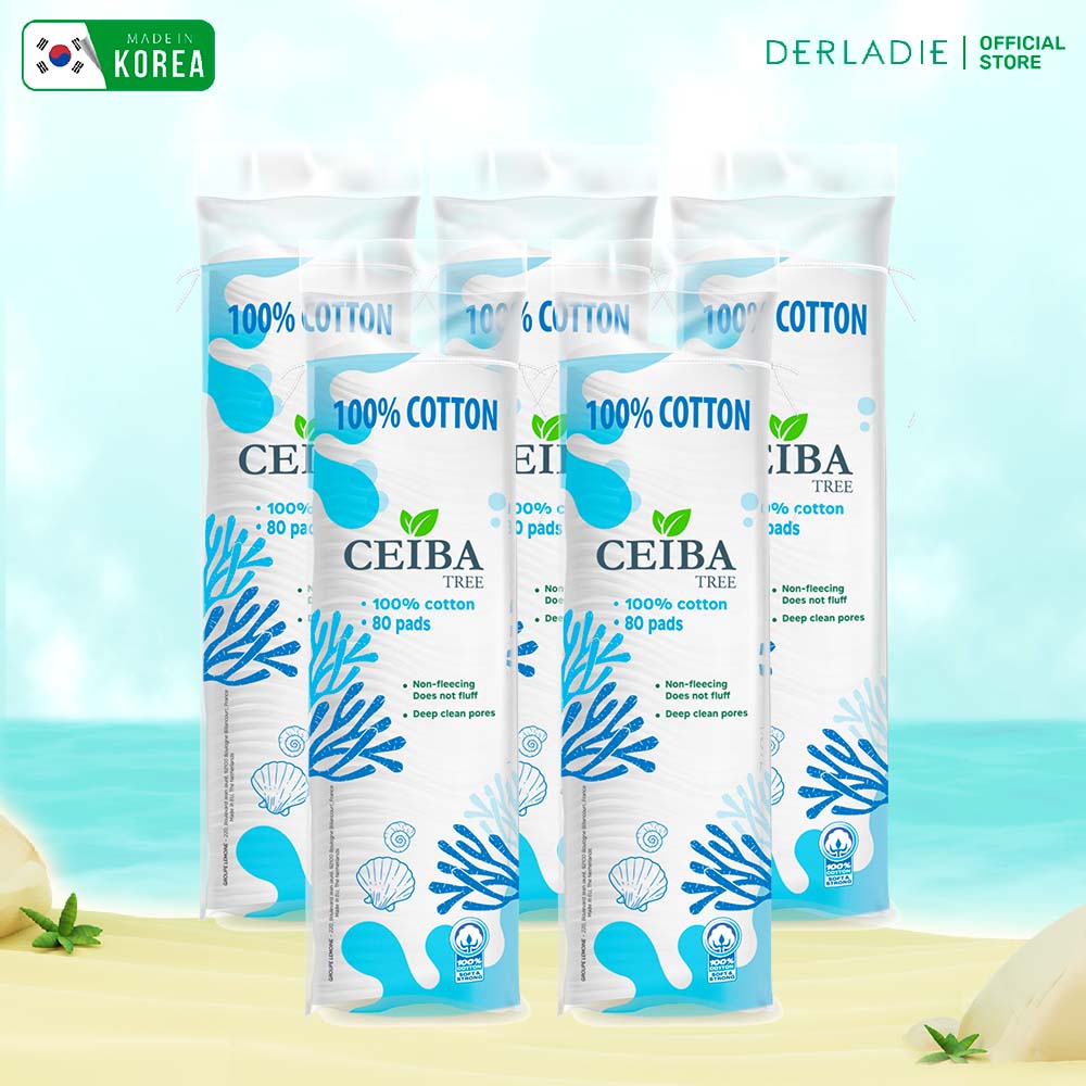 Combo 5 bông tẩy trang ceiba 100% cotton siêu tiết kiệm dung dịch 80 miếng x5
