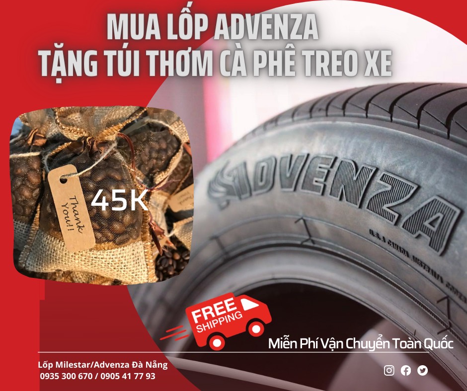 Lốp xe ô tô advenza 195/65r15 av579 + tặng kèm túi thơm cà phê khử mùi ô tô