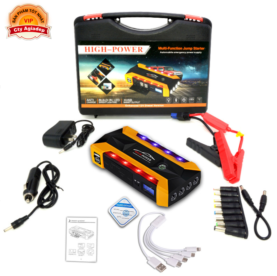 Vali Dụng cụ Kích điện Nổ máy xe hơi oto car cực mạnh 1000A (AGD JX29A) - MÀU VÀNG