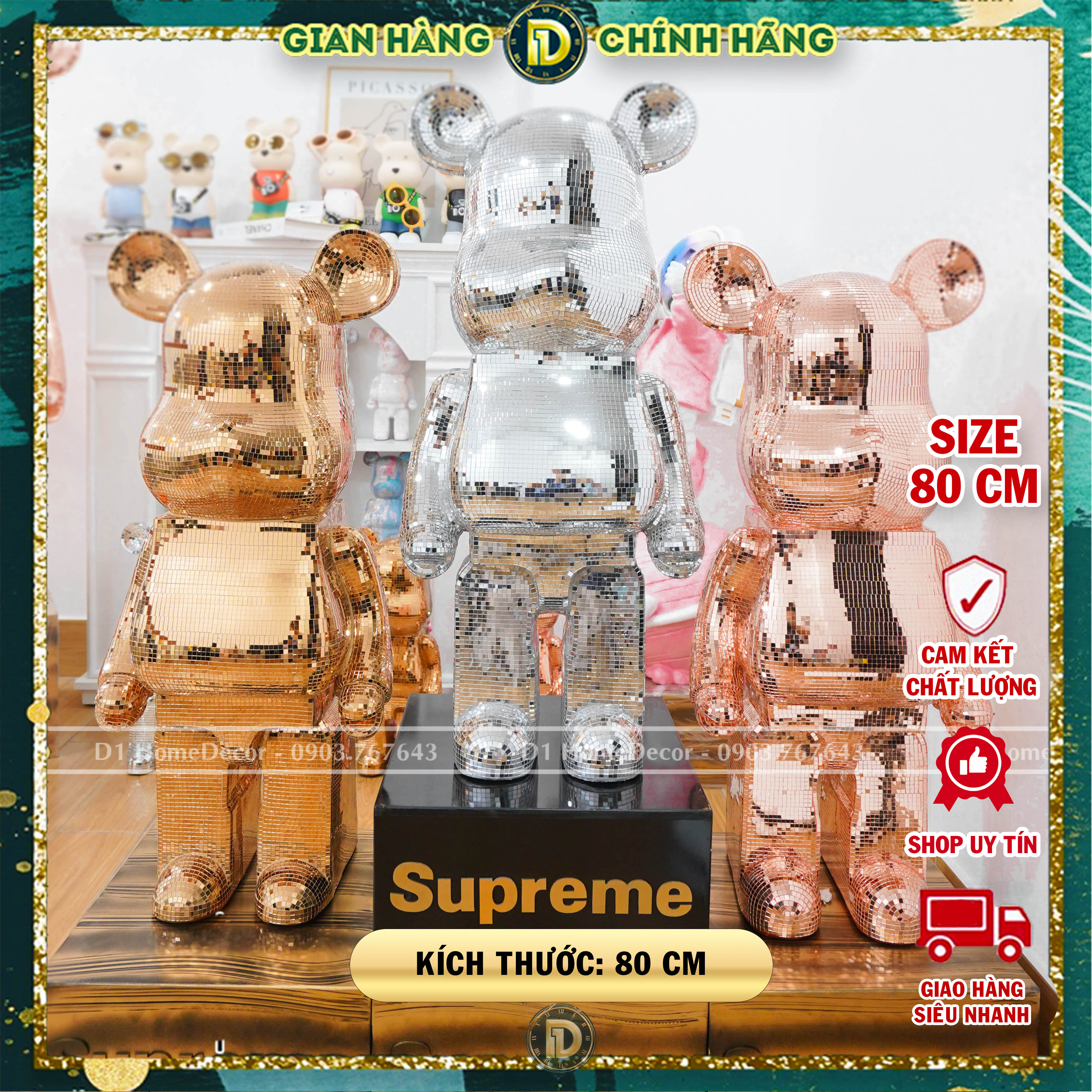  Tượng Gấu Bearbrick Bling Decor - Size 80 cm - Trang Trí Nhà Cửa - Nhập khẩu  D1 home 
