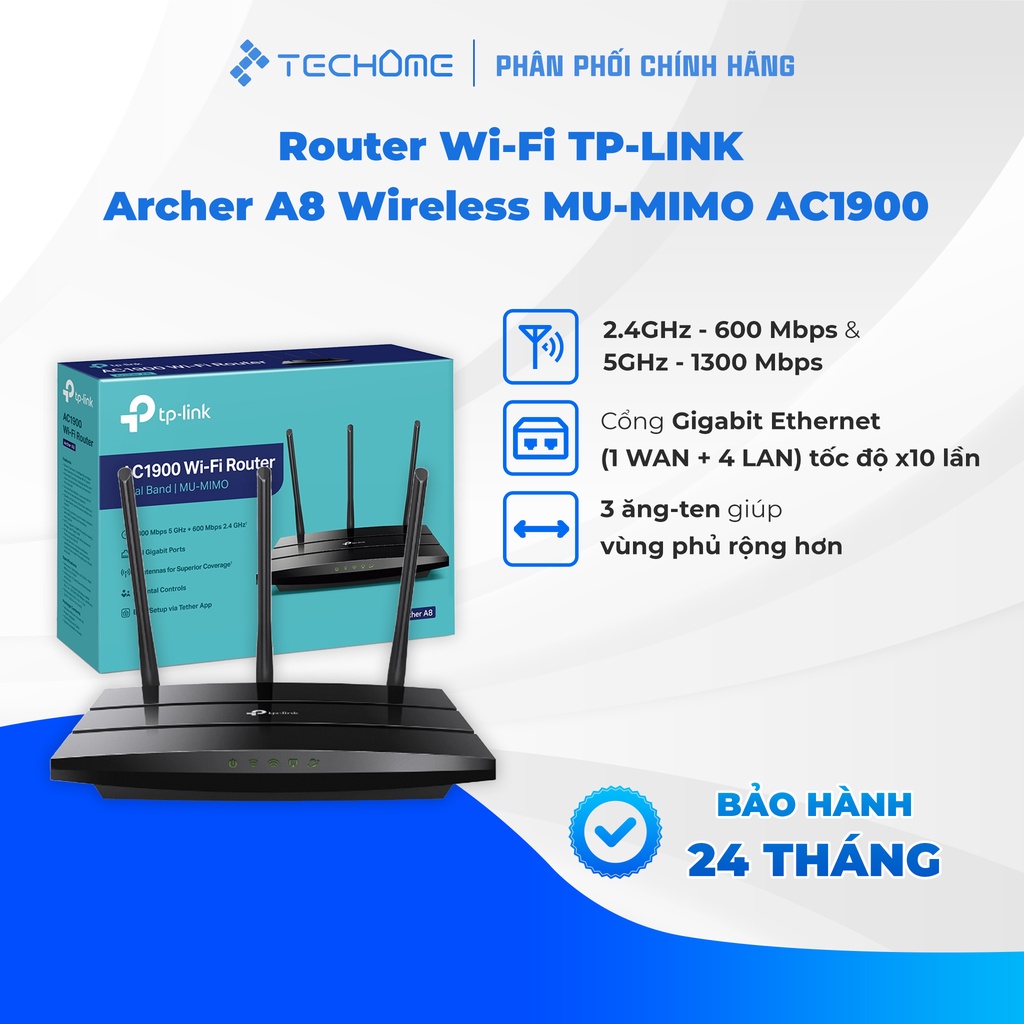 Bộ phát wifi router wi-fi tp-link archer a8 ac1900 wireless mu-mimo băng tần kép
