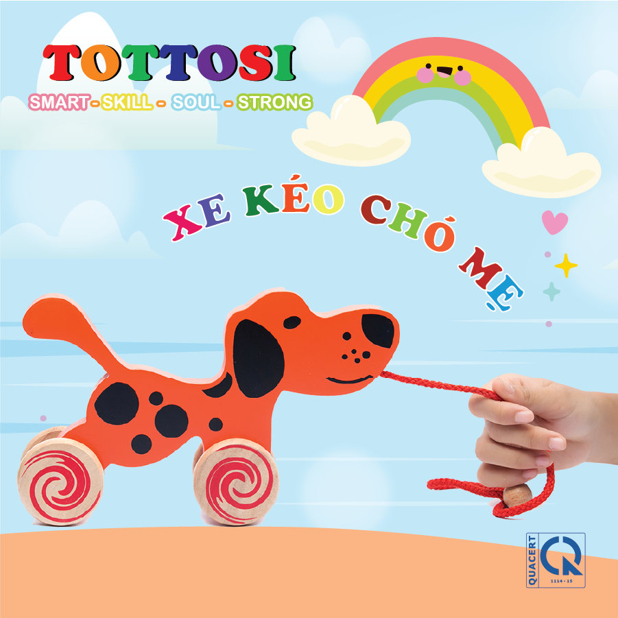 Xe kéo chó mẹ bằng gỗ tottosi dành cho bé tập đi