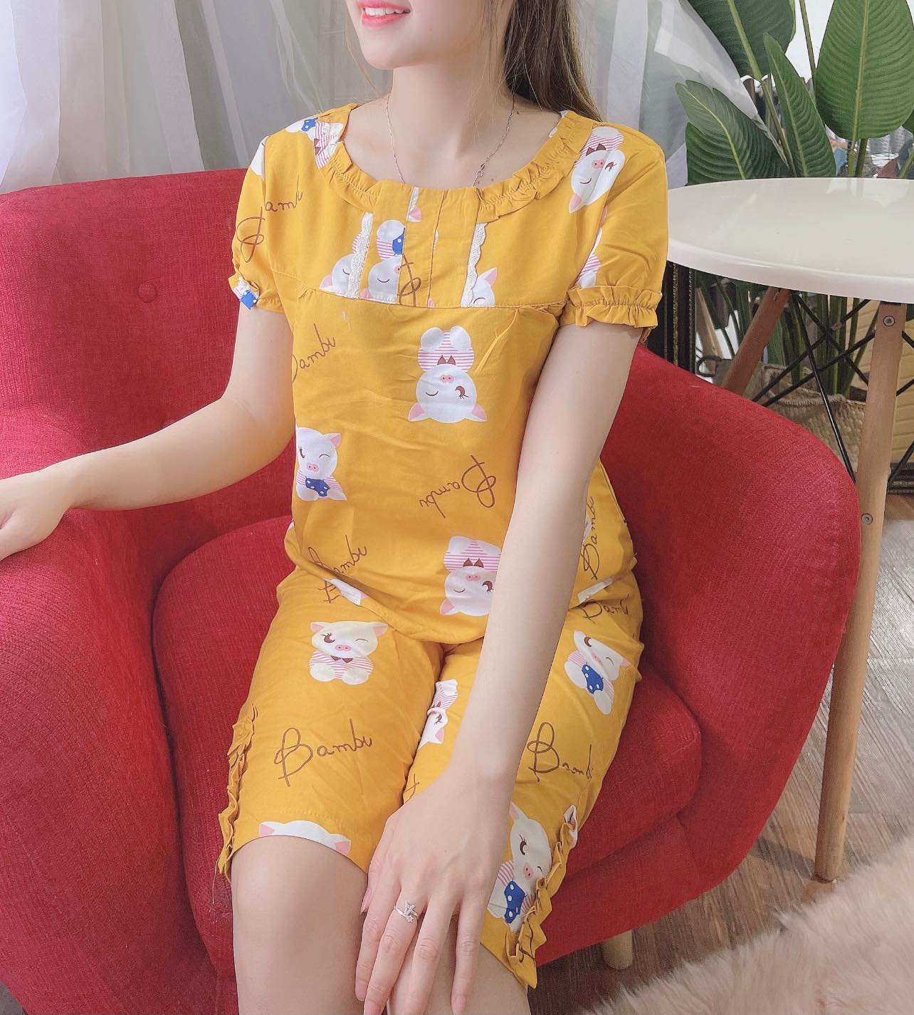 Đồ bộ mặc nhà lửng chất kate thái