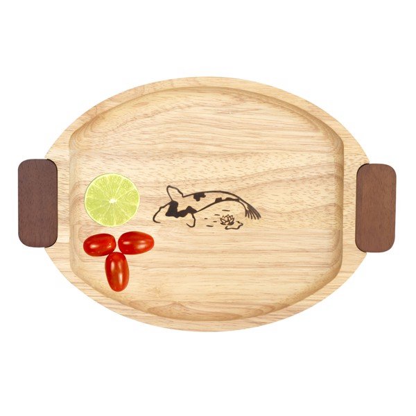 Khay elip tay cầm | mina shop q12 gỗ đức thành - 23261q12, lõm, có tay cầm bằng gỗ, kt:33 x 20 x 2 cm, đóng gói 1 cái/màng co