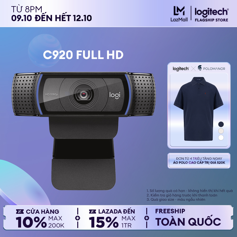 Webcam Logitech C920 Pro Full HD 1080p 30FPS - micro kép to rõ, tự động lấy nét và chỉnh sáng HD, thấu kinh Full HD cao cấp, phù hợp PC/ Laptop/ Mac
