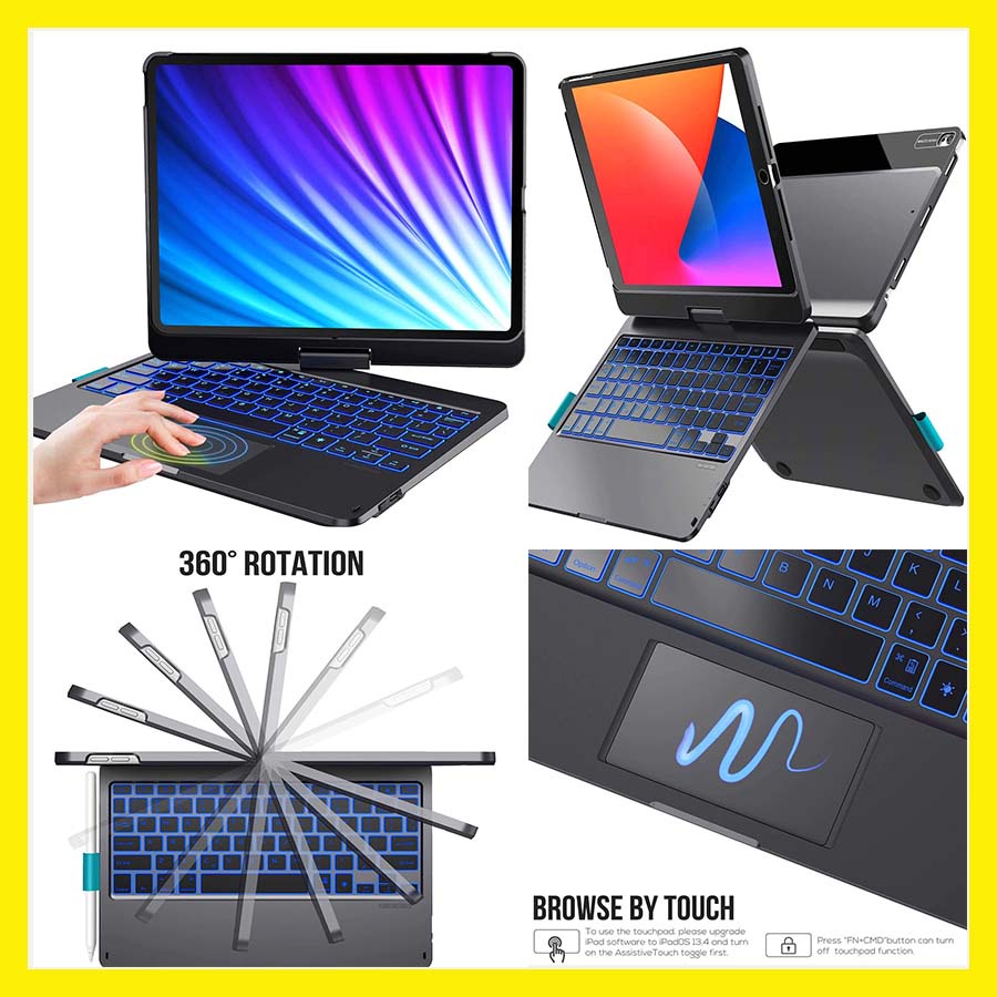 Bao ốp bàn phím bluetooth xoay 360 độ có chuột cho ipad pro 11 inch 2018/2020/2021, ipad air 4/air 5 - bao da ốp bàn phím đa dụng, tiện lợi