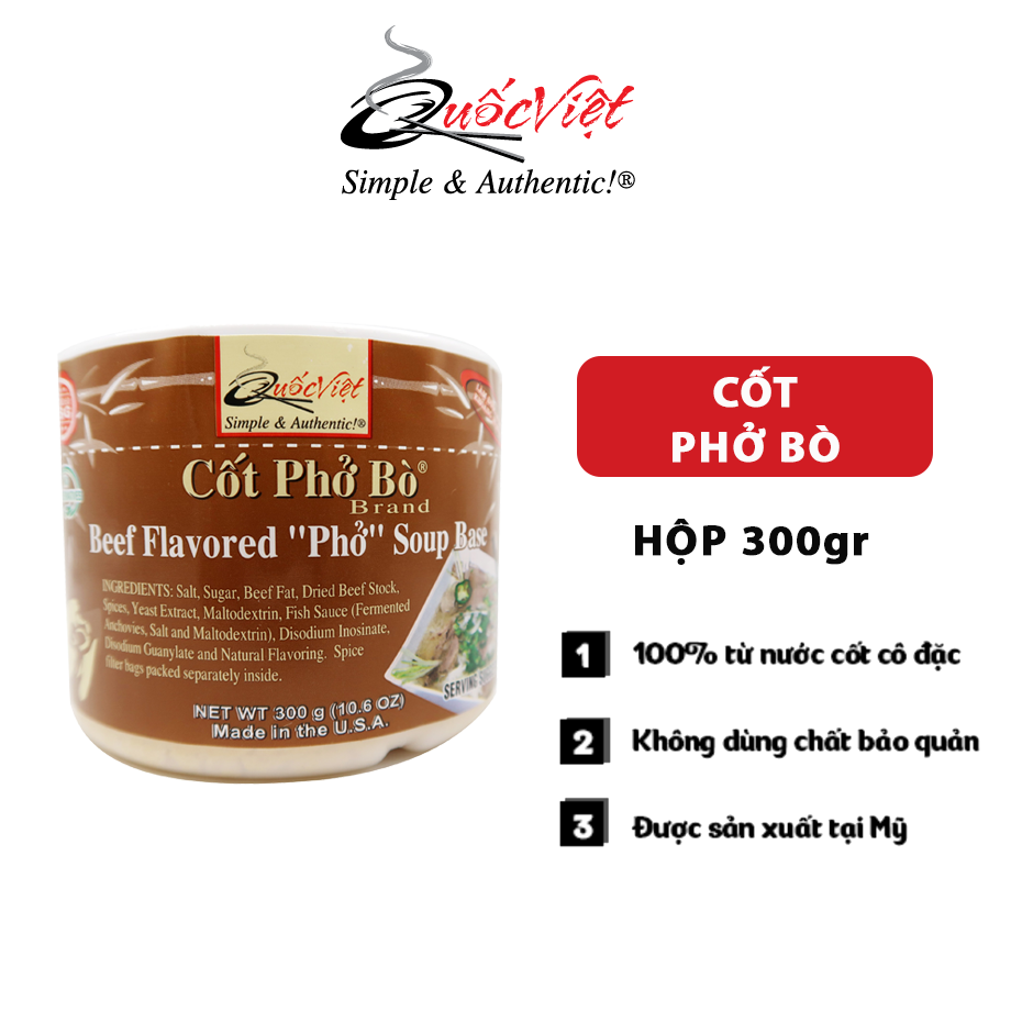 Gia vị Cốt Phở Bò Quốc Việt hộp 300gr dạng bột súp