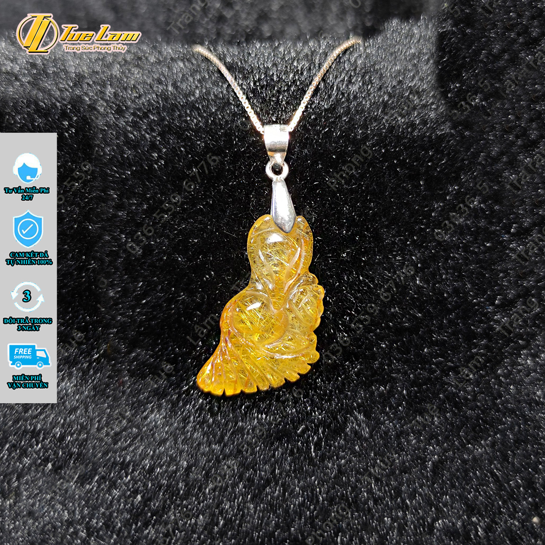 Mặt dây chuyền cửu vỹ hồ ly tình duyên đá thạch anh tóc vàng dáng dài - tuệ lâm