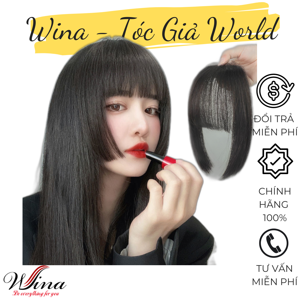 Tóc mái pát dày phong cách nhật bản bằng tóc thật mnb - 02 | tóc giả wina