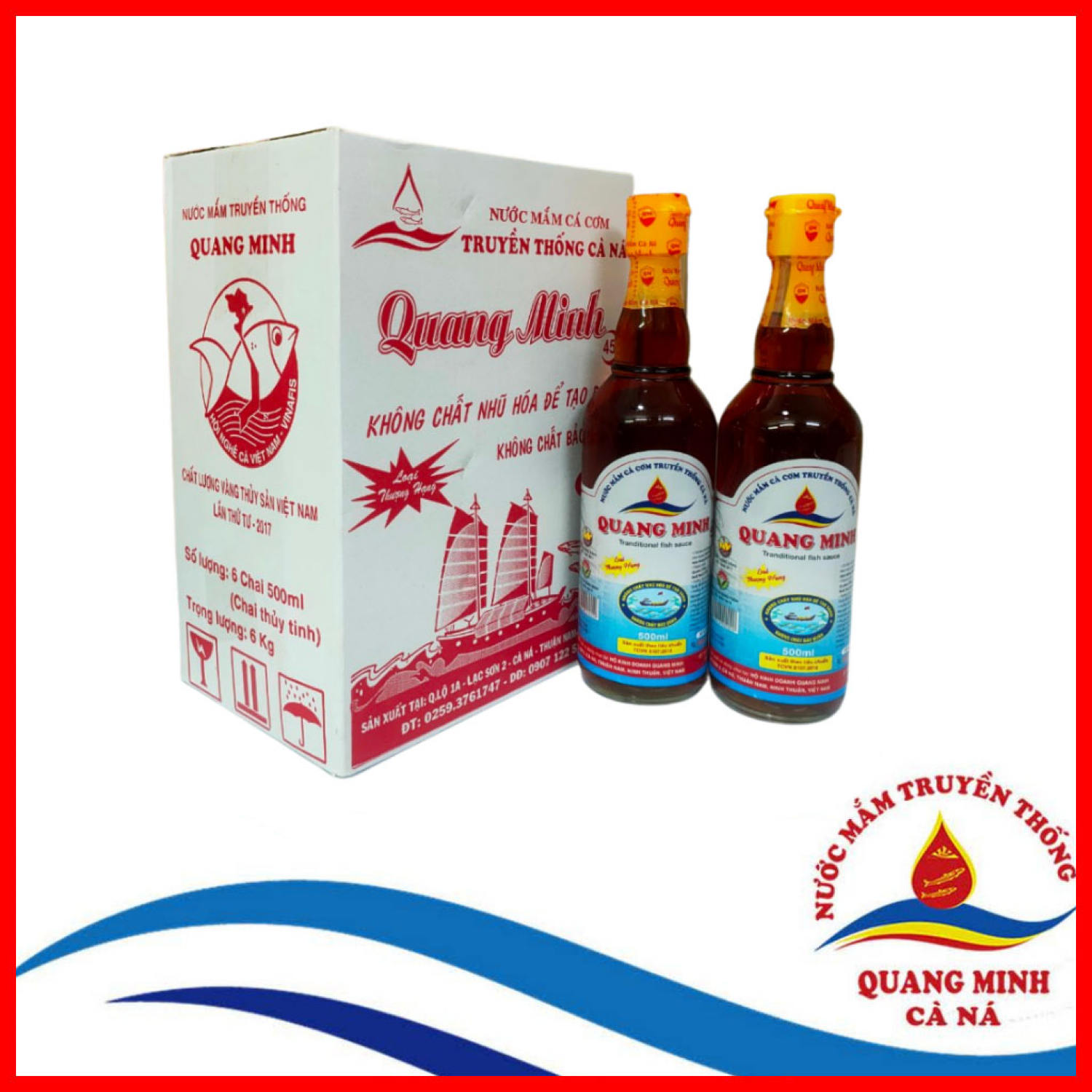 Nước mắm Quang Minh Cà Ná| Loại thượng hạng chai 500ml thùng 6 chai| loại 45| Thơm ngon tinh khiết đạm đà