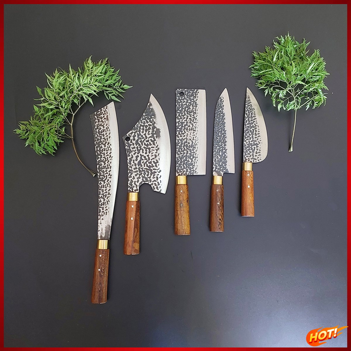 Bộ dao 5 món làm bếp rèn thủ công làng nghề rèn sắc bén