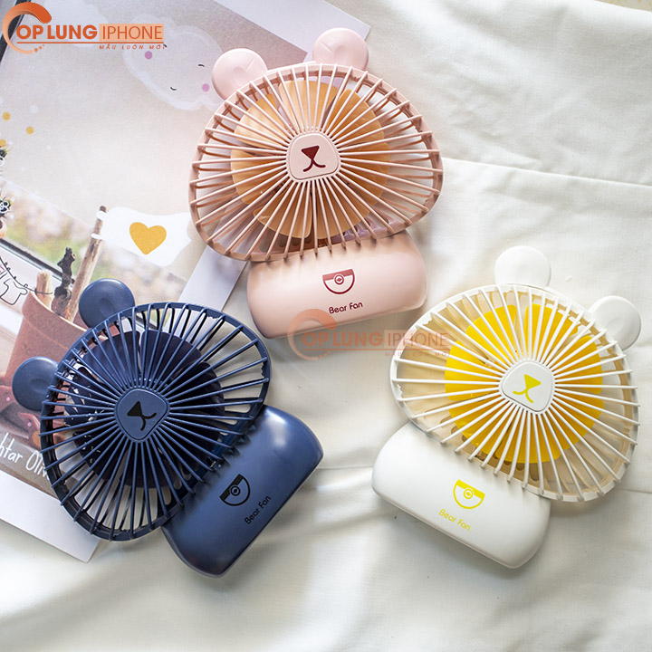 Quạt mini cầm tay hình gấu kèm led