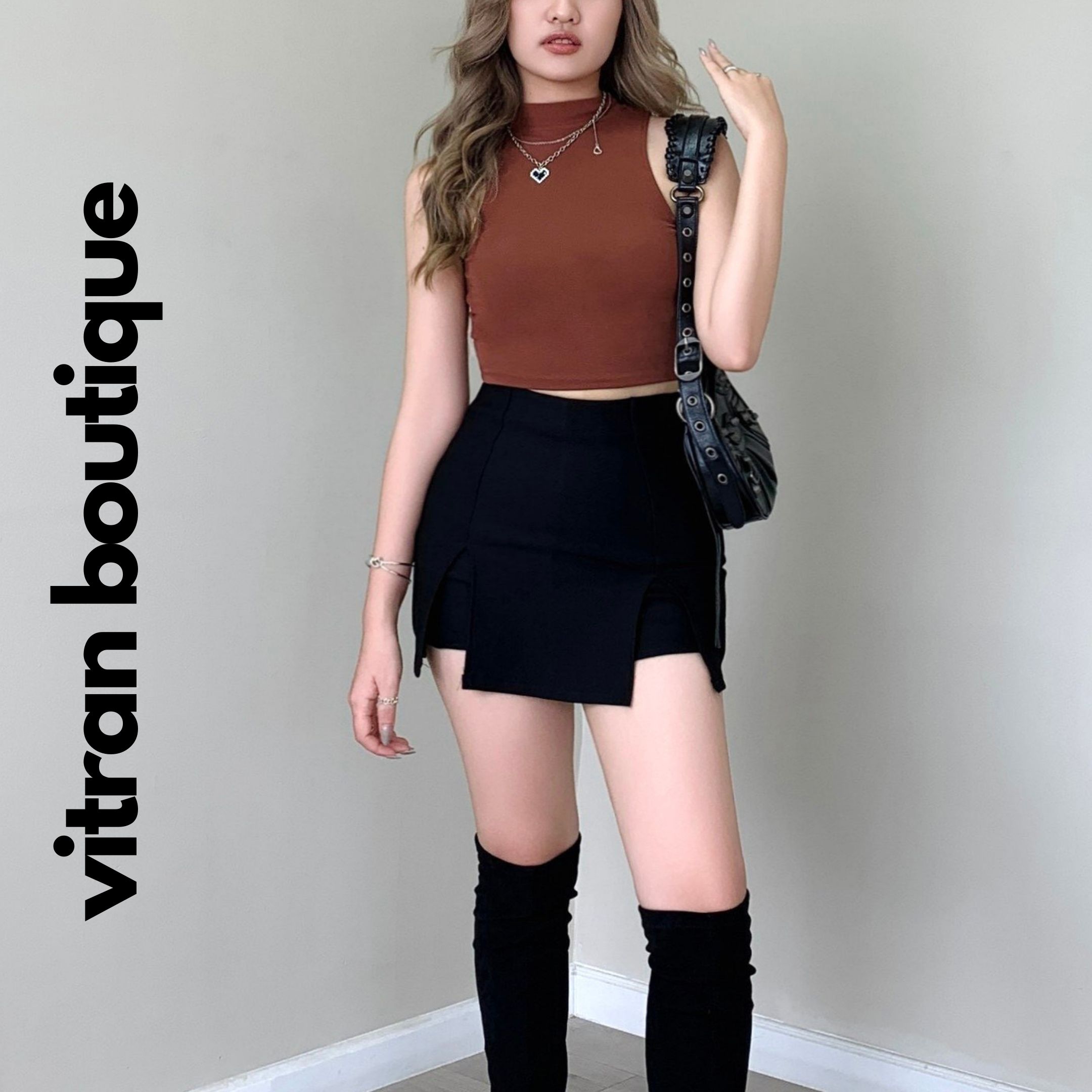 Quần giả váy xẻ tà trước ôm dáng nữ vitran boutique thun cotton borip co giãn 4 chiều