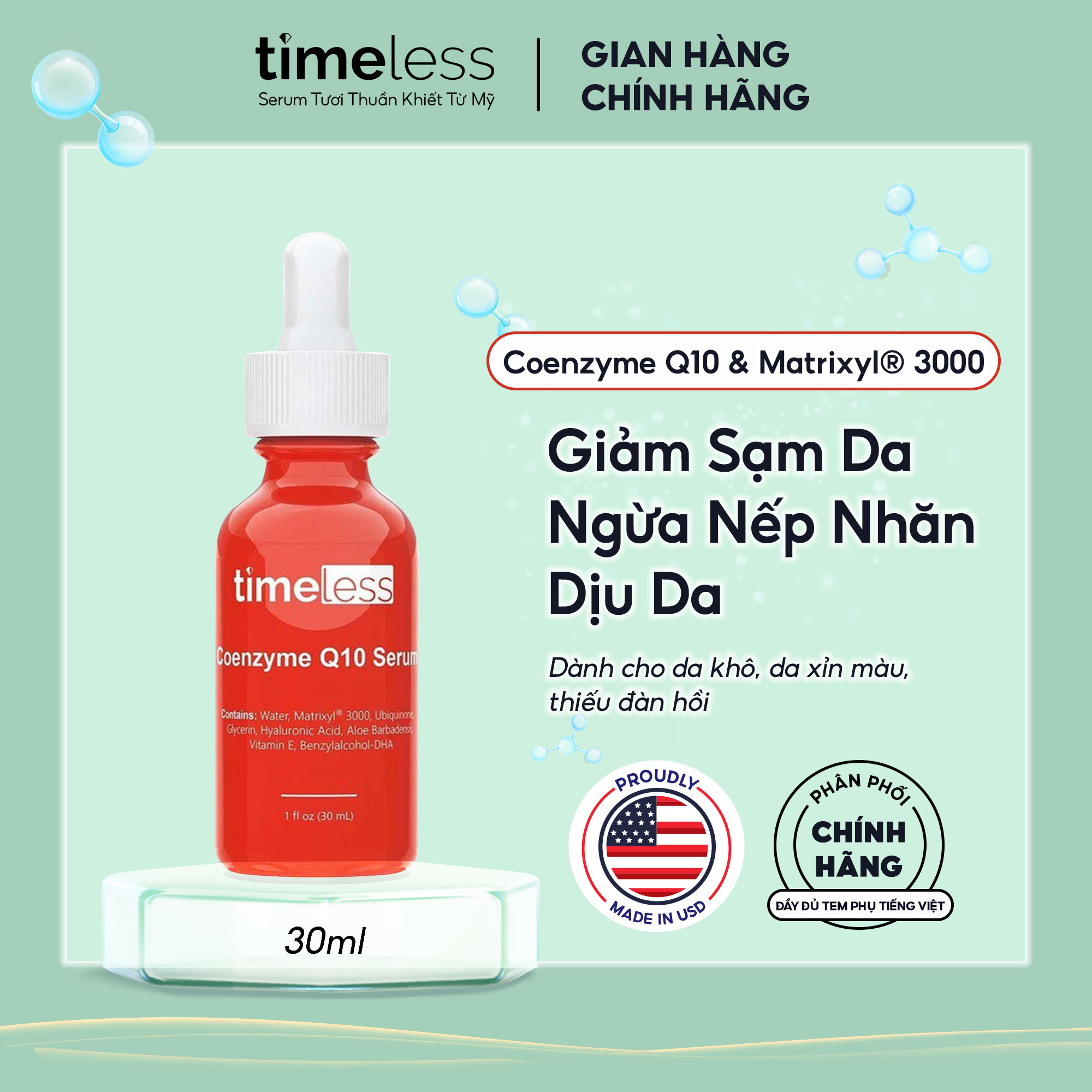 Serum Timeless Coenzyme Q10 30ml Cấp Ẩm, Ngừa Lão Hóa