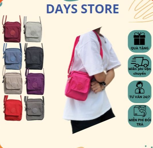 Túi đeo chéo kipling mã kl192 tặng kèm móc khóa con khỉ , túi chất liệu vải dù trơn kháng nước có 3 ngăn đựng kích thước 12,5x16x6,5cm