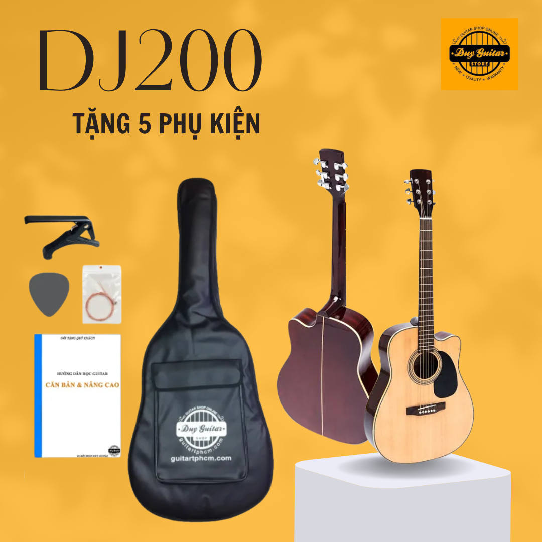 Đàn Guitar Acoustic DJ200 Duy Guitar Store - dáng thùng D, khuyết, cho âm thanh tốt ở các tần số dùn