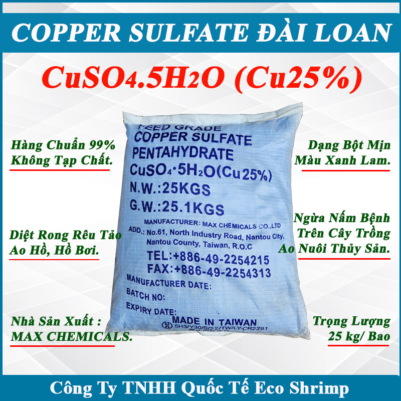 1kg Đồng Sunfat Đài Loan CuSO4, Phèn Xanh Thủy Sinh, Xử Lý Hồ Bơi, Diệt Rong Rêu Tảo, Ngừa Nấm Cá