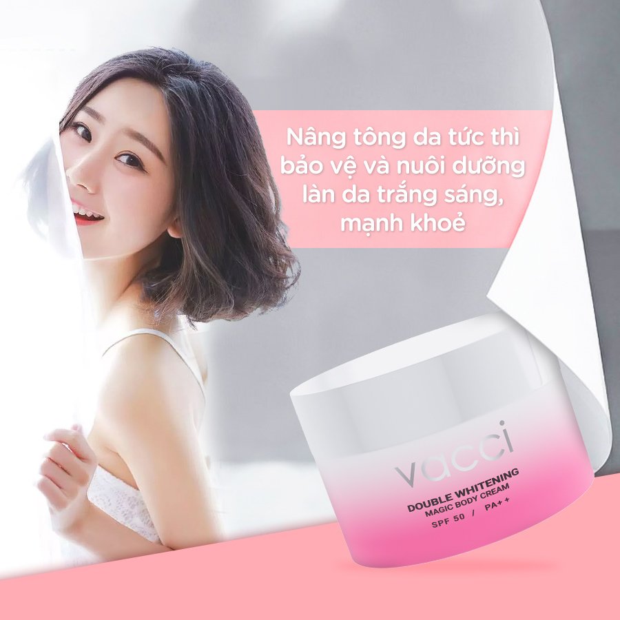 Kem dưỡng trang điểm trắng da toàn thân SPF 36 PA++ Vacci Double Whitening Magic Body Cream
