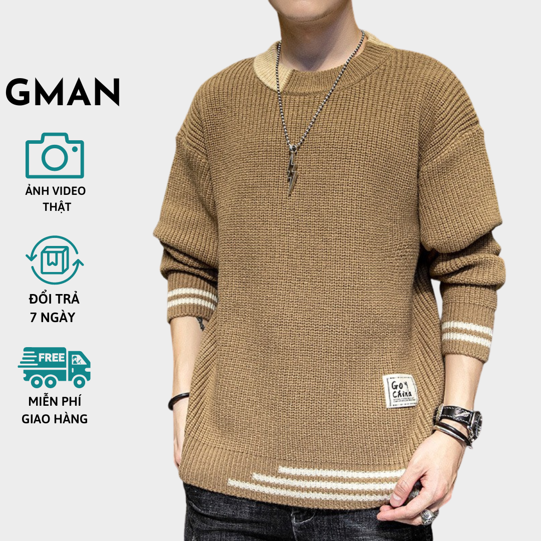 Áo len nam cổ tròn dài tay Gman, Áo len nam cổ tròn dài tay vá gấu phối màu trẻ trung thời trang hàn quốc (ALHQ)