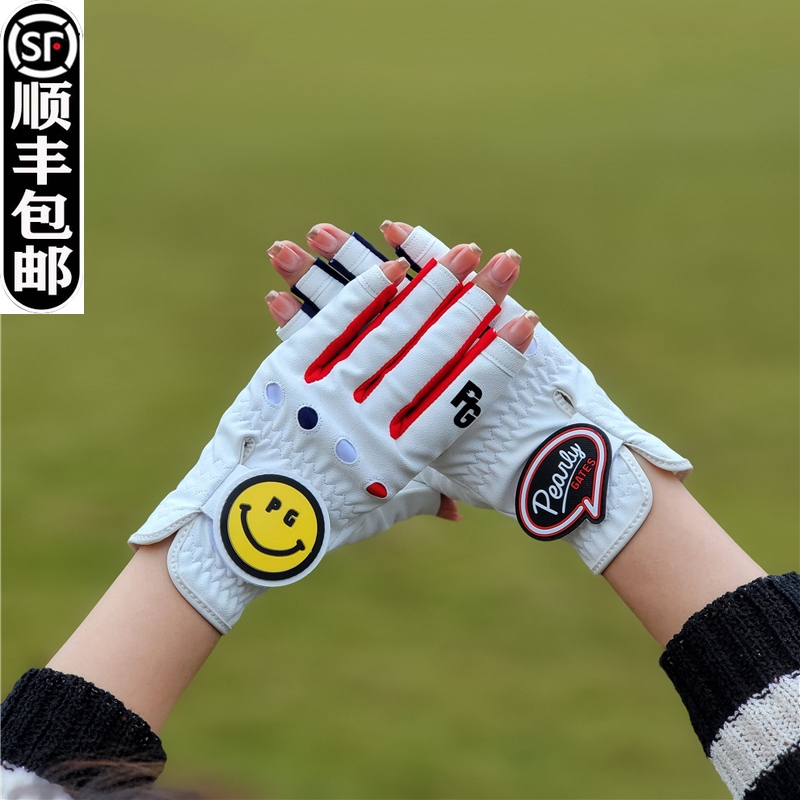 Korean version CallawayˉMALBON¯ Exported to Japan and South Korea PEARLY GATES smiling face golf gloves for women Velcro anti-slip wear-resistant breathable finger-less style