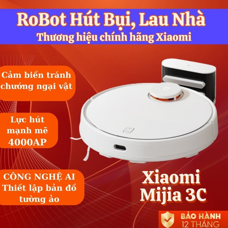 Robot hút bụi lau nhà tự động Xiaomi Minja C3 cảm biến thông minh tránh chướng ngại vật Máy lau nhà lực hút 4000PA