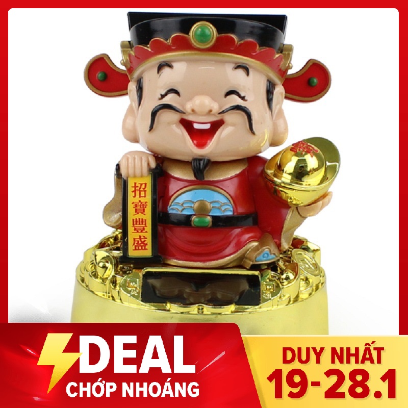 Thần Tài gật đầu may mắn Trang trí xe thờ cúng năng lượng mặt trời Kích thước 8 x 8 x 11 cm