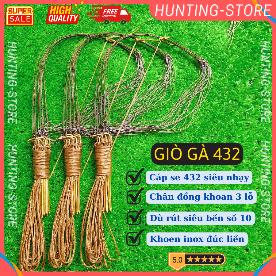Giò bẫy gà rừng chân đồng cáp 432, 20 chân siêu nhạy, khoen thép đúc,khoan 3 lỗ, dù siêu bền chất lượng 2023