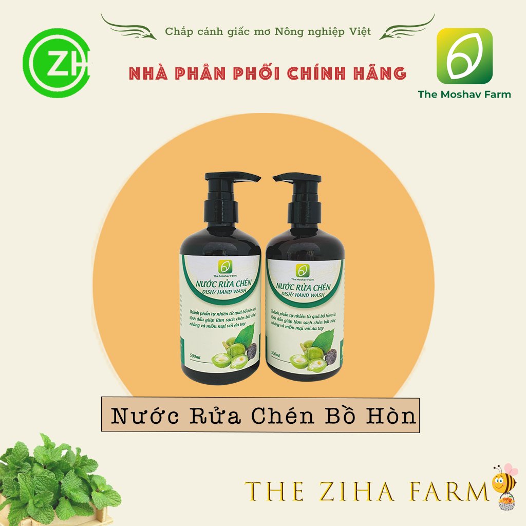 Nước Rửa Chén - Rửa Tay Bồ Hòn Cô Đặc 100% Tự Nhiên Cho Da Nhạy Cảm The Moshav Farm Chai 500ml - The ZiHa Farm