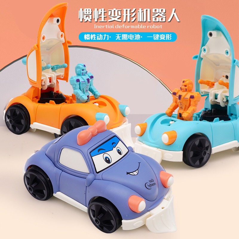 Đồ chơi xe nút ấn bật mui xe chiến đấu - Xe oto biến hình siêu nhân