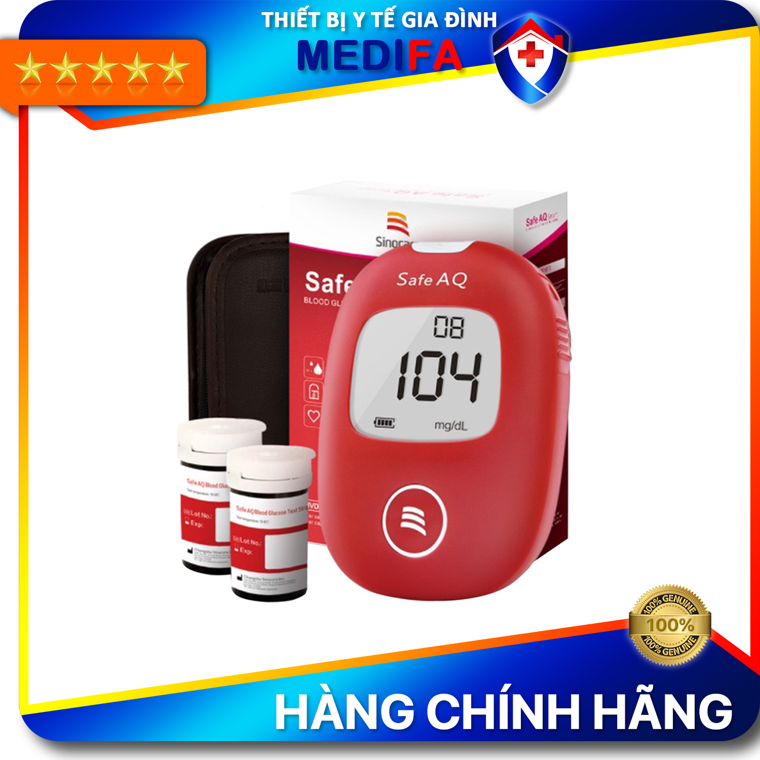 Máy Đo Đường Huyết SINOCARE Safe AQ Smart Kèm 50 Que Thử Và 50 Kim Chích Máu - Hàng Chính Hãng