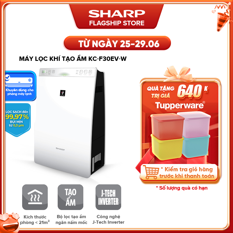 Trả góp 0% - Máy Lọc Không Khí Tạo Ẩm Sharp INVERTER KC-F30EV-W Tiết Kiệm Điện [Công Nghệ Ion Plasmacluster Diệt Khuẩn Đèn Báo Chất Lượng Không Khí Chế Độ Haze, Lọc bụi